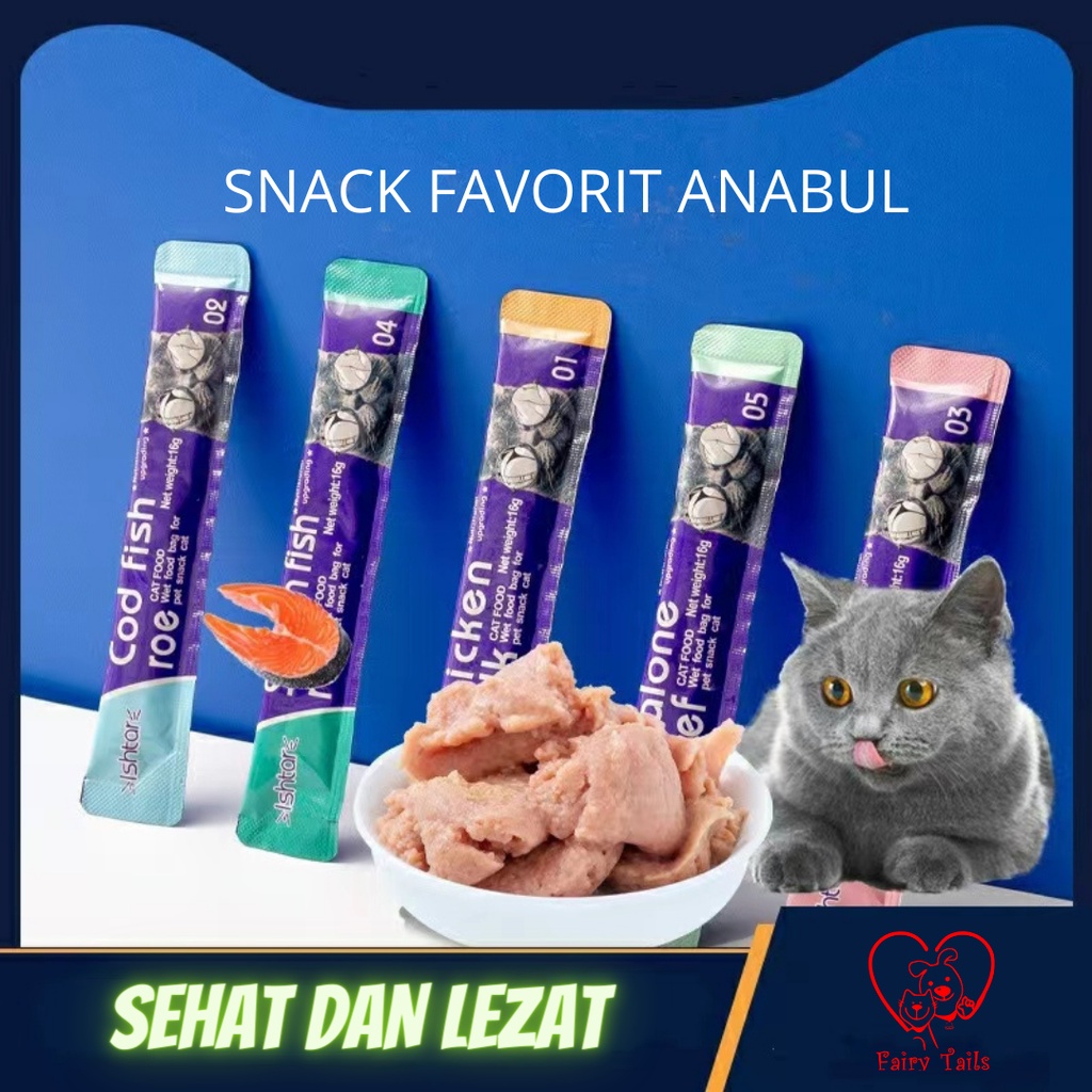 Cat Snack Liquid Strip Creamy Ishtar | Snack Cemilan Kucing Cream Makanan Basah 16 Gram (Single)