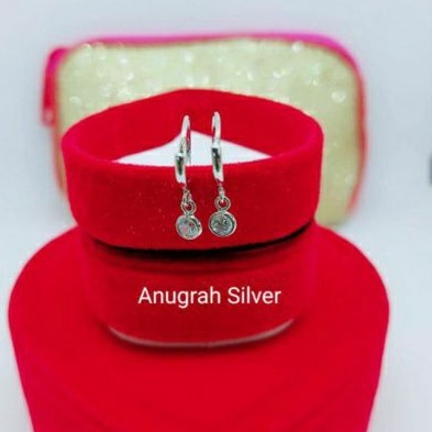 (COD)Anting bayi/anak ring gantung mata1diamond putih kilau perak asli 925/Silver lapisan emas putih murni!!!