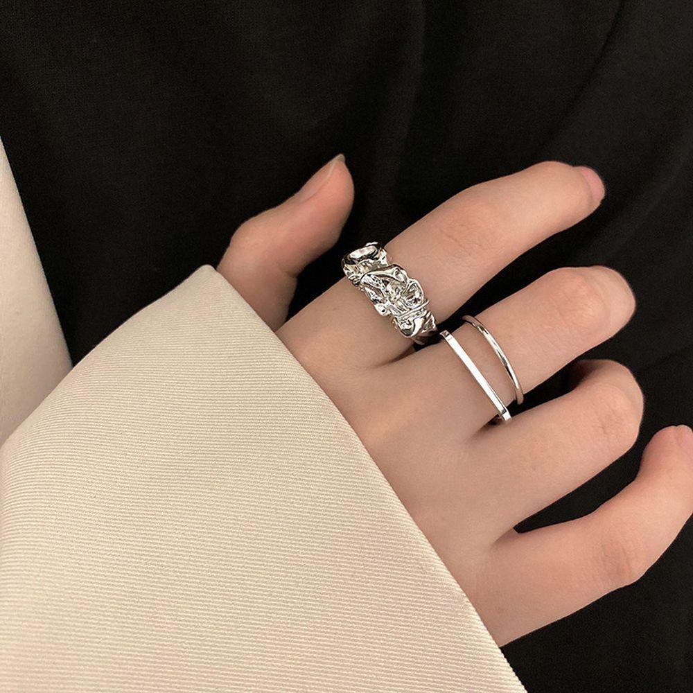 Needway Cincin Lipit Logam Elegan Fashion Pesta Perhiasan Hadiah Gadis Berlubang Gaya Korea