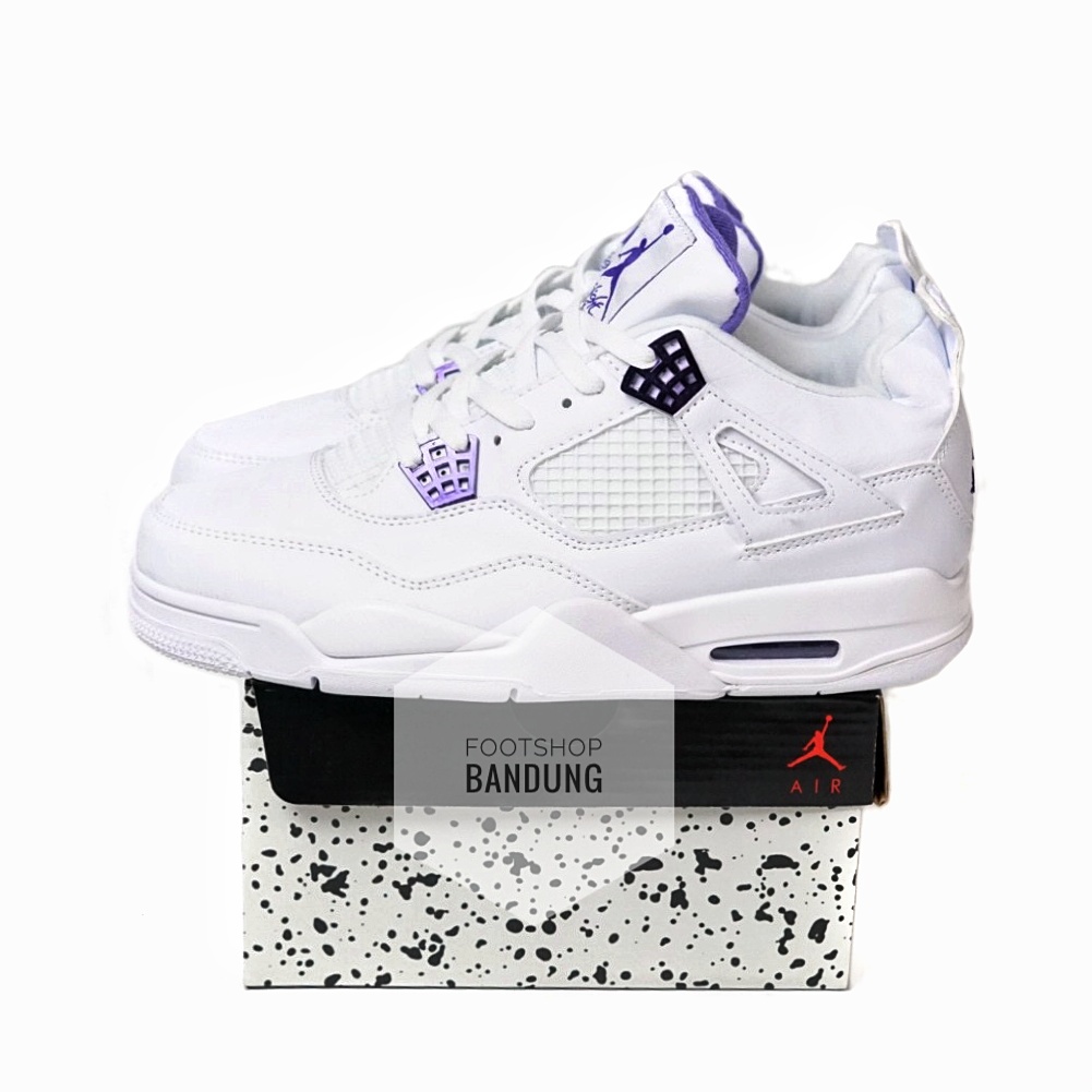 Sepatu Sneakers Pria Nike Air Jordan 4 Retro White Mettalic Purple Ukuran 40 - 45