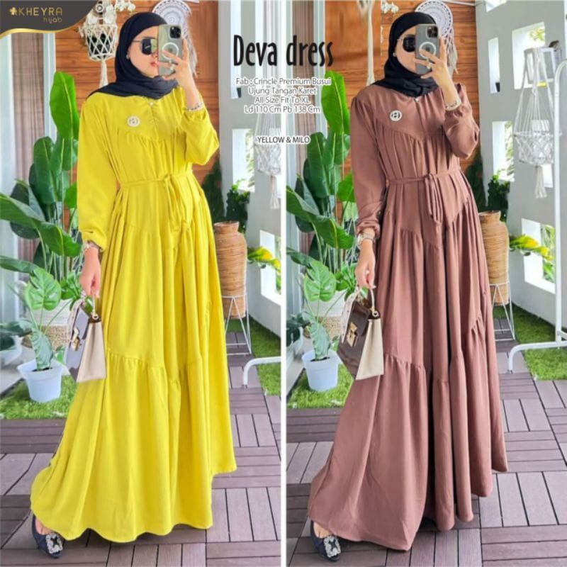 Fashion Muslim Gamis DEVA ARIANA SALSA # DRESS CRINGKLE airflow polos gamis maxy terbaru model susun terlaris