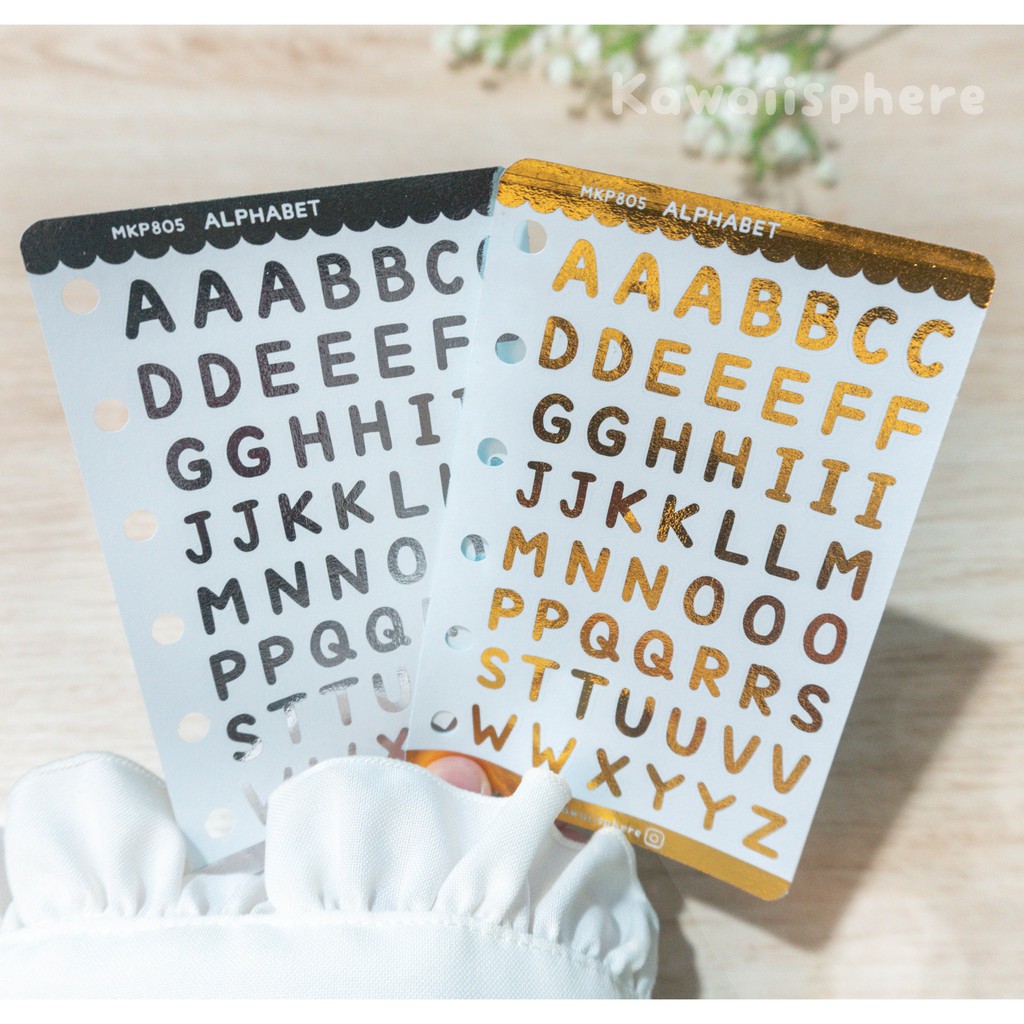 

Alphabet Gold / Silver Foiled | A7 Ring Binder Foil Sticker Huruf | Stiker A7 Ring 6-Hole