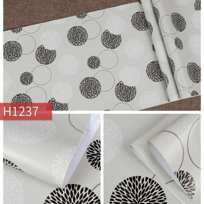 Wallpaper Dinding Motif Polkadot Hitam Putih Ukuran Panjang 10Meter x Lebar 45Cm