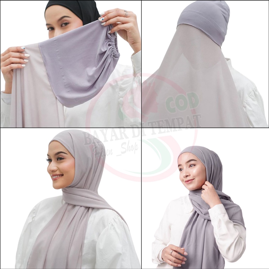 Helen_Shop86 Kerudung Pashmina Inner 2in1 Ceruty Baby Doll  Hijab Pasmina Plus Iner  Jilbab Phasmina Instan Ceruty Babydoll