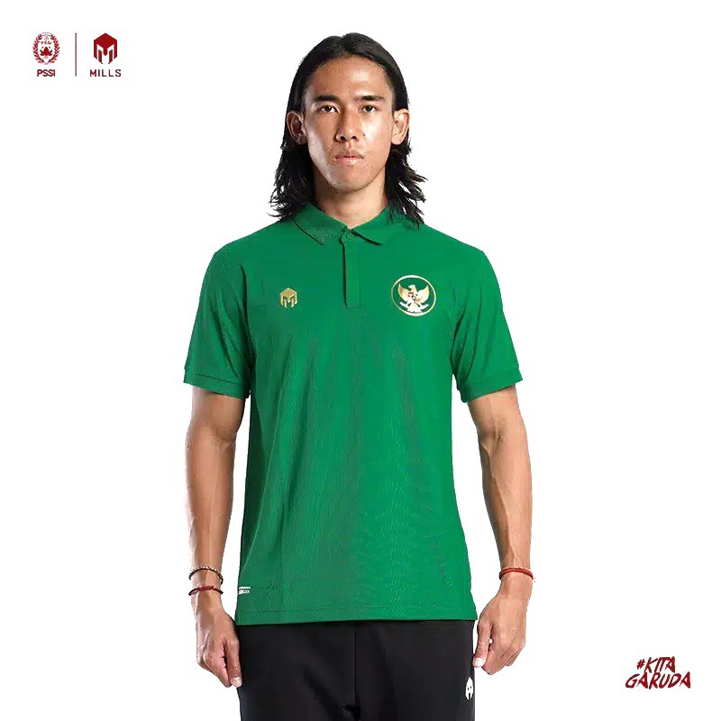 JERSEY TIMNAS GARUDA INDONESIA 2020 MILLS 17001GR POLO SHIRT TIMNAS INDONESIA ORIGINAL GREEN