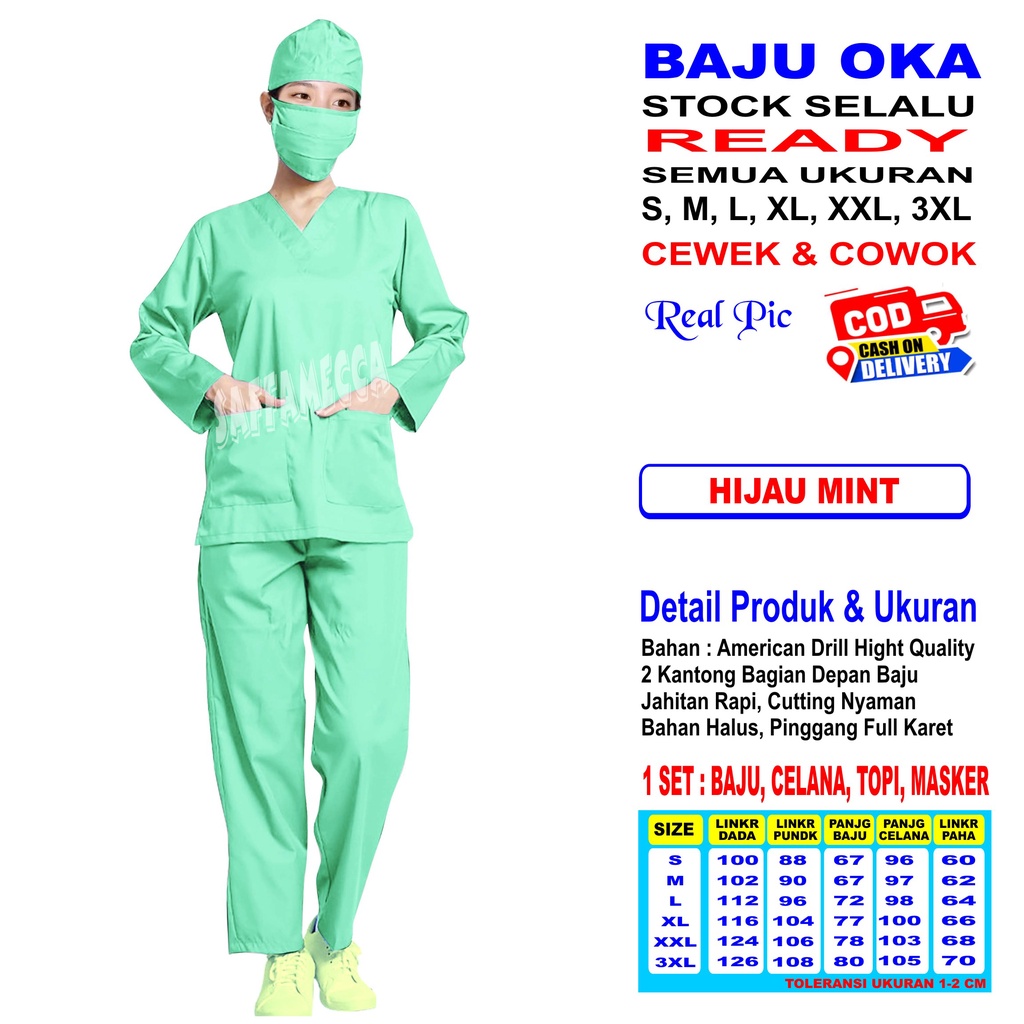 BAJU OK   BAJU OKA   SCRUB MEDIS   BAJU JAGA  BAJU MEDIS  LENGAN PANJANG HJ READY