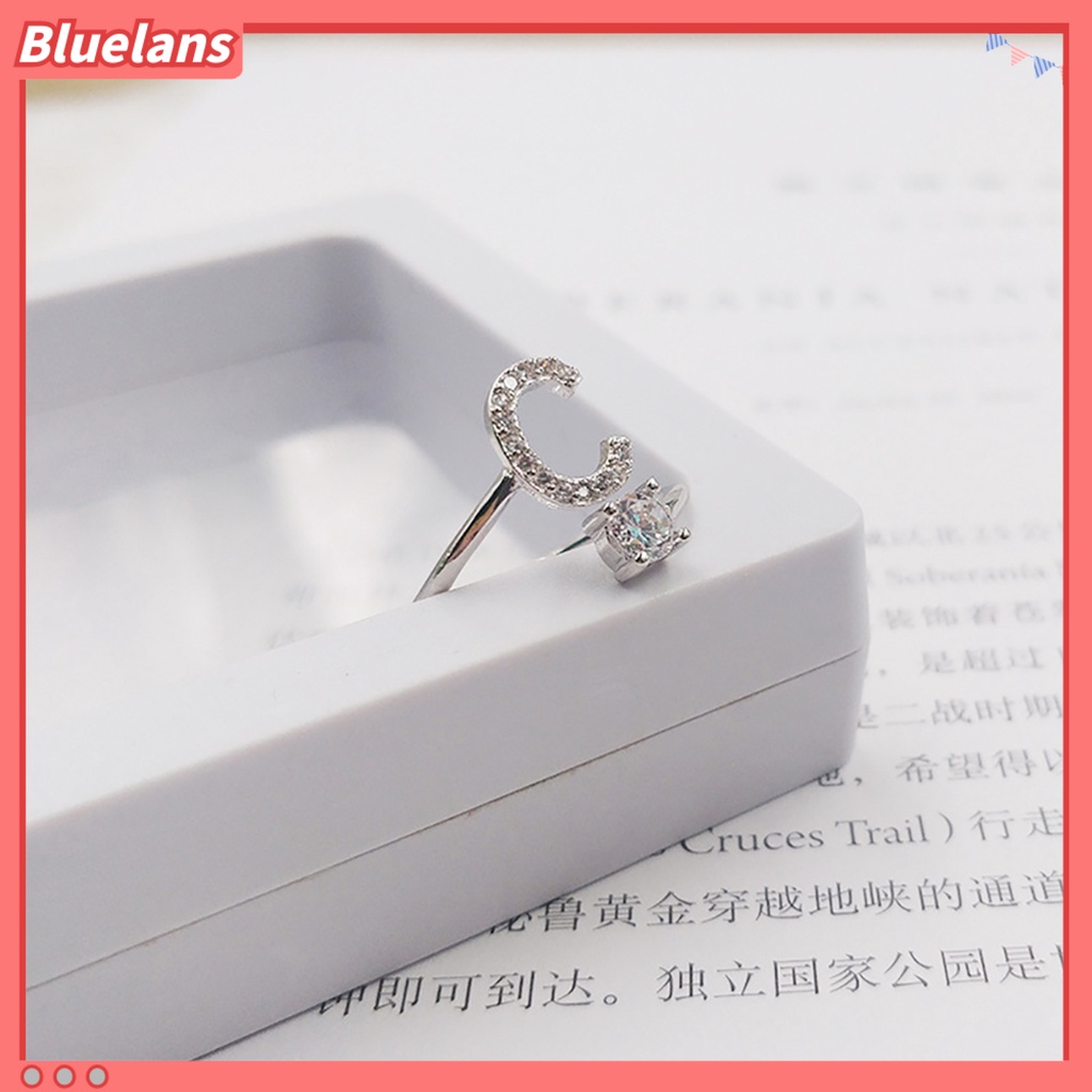 Bluelans Cincin Tembaga Terbuka Adjustable Desain Huruf Untuk Wanita