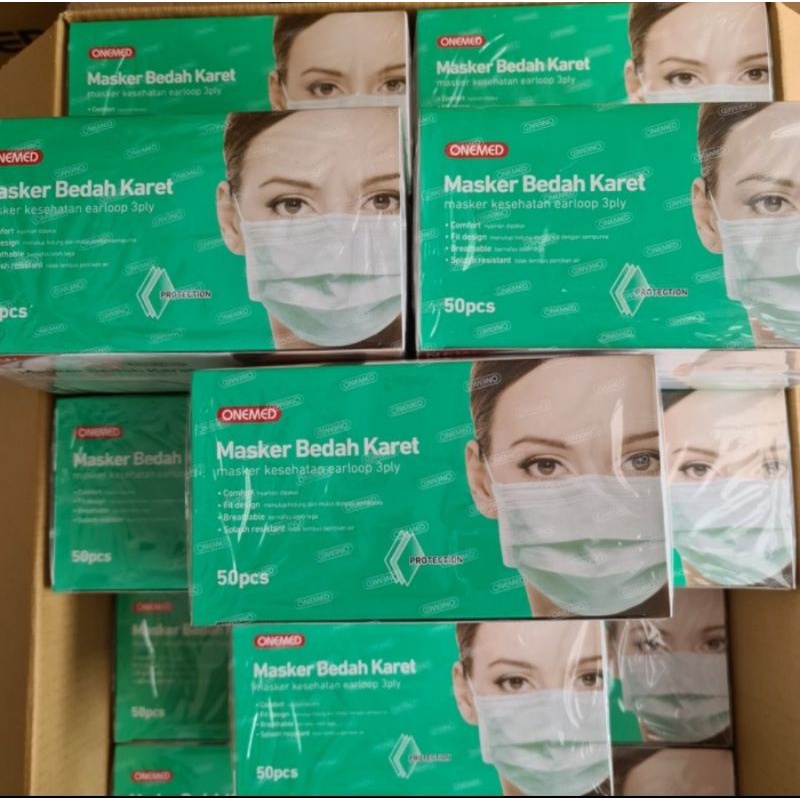onemed masker medis masker karet earloop onemed 3 ply isi 50 pcs per box
