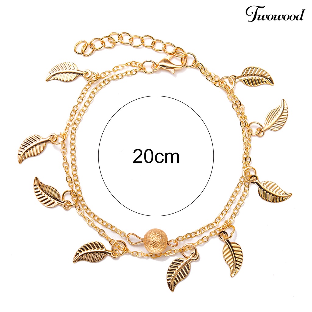 Gelang Kaki Rantai Dua Lapis Dengan Liontin Daun Dapat Disesuaikan Tahan Lama Untuk Wanita