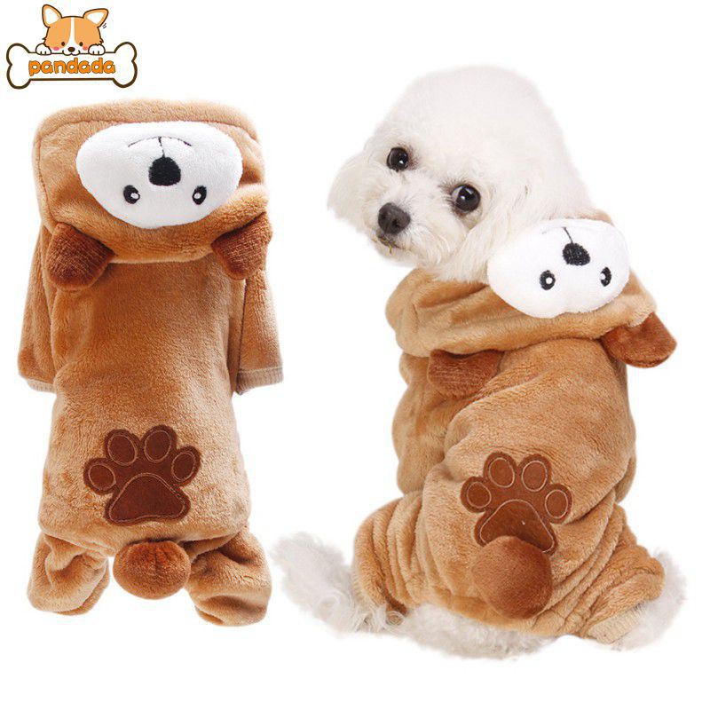 Baju Piyama Dengan Hoodie Dan Gambar Beruang Coklat Untuk Anjing