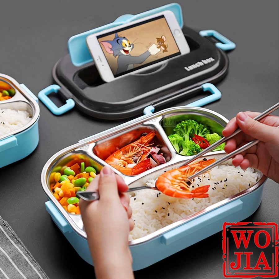 Kotak Makan Stainless 4 Sekat Tempat Bekal Siang Tahan Panas Lunch Box