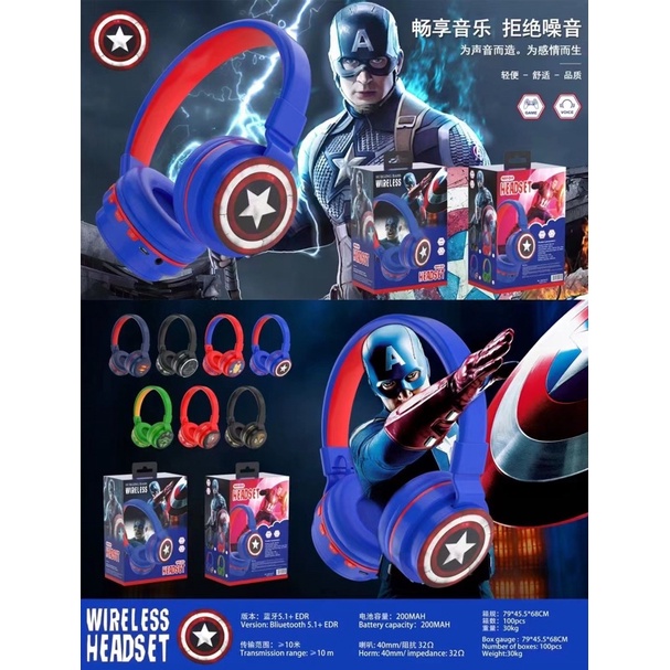 [ NM- MARVEL ] HEADPHONE BANDO BLUETOOTH / WIRELESS TYPE NM-02 KARAKTER MARVEL AVENGERS