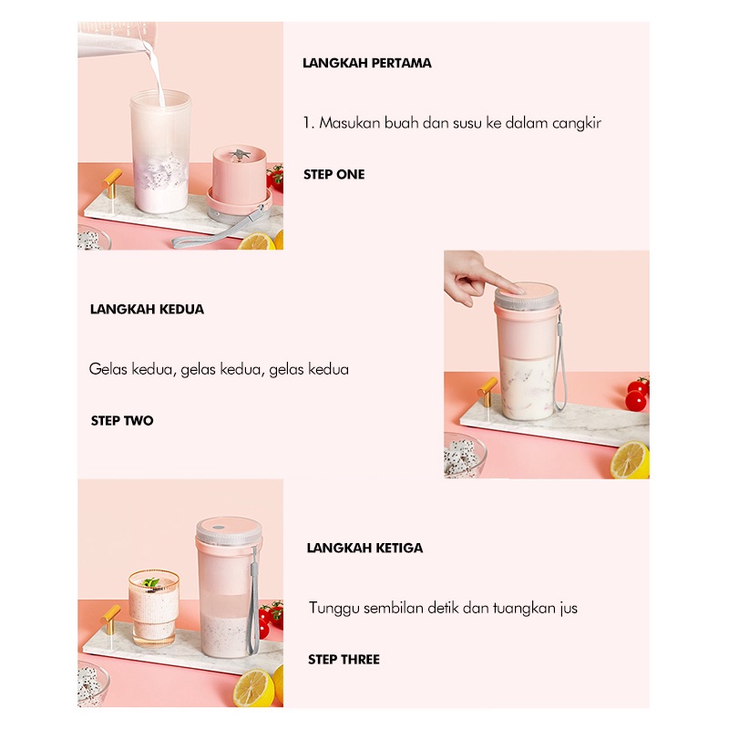 GOOJODOQ Rechargeable Mini Portable Juicer 300ML Blender Jus Mini Alat Jus Portable Listrik  (6 mata pisau）