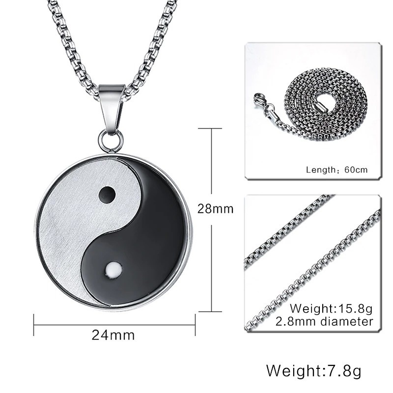 1pc Kalung Rantai Klavikula Liontin Yin Yang Taiji Bahan Alloy Gaya Cina Untuk Pria Dan Wanita