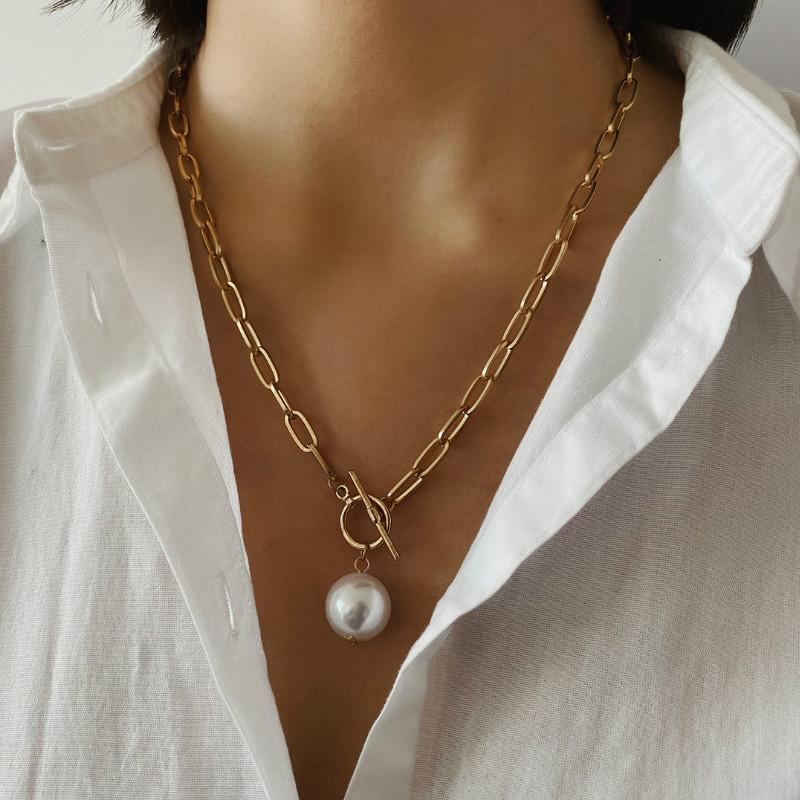 Kalung Rantai Panjang Dengan Liontin Mutiara Gaya Punk Gothic Untuk Wanita