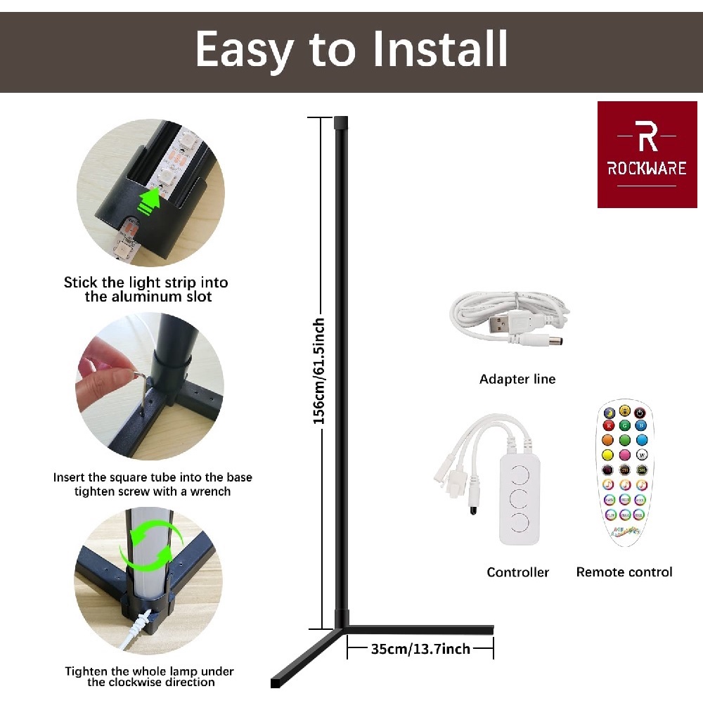 ROCKWARE LED Wall Corner Atmosphere RGB Lamp - Lampu Hias LED 156 cm