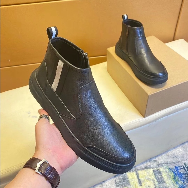 sepatu boots pria ba'lly sneaker cowok high end hitam mirror shoes men kulit asli