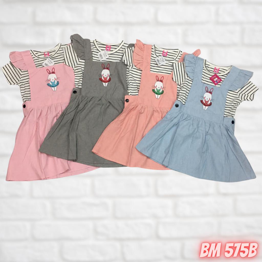 BM575B BAJU PAKAIAN ANAK PEREMPUAN JUMPSUIT ROK DRESS KODOK CUTE BABY MOON GROSIR