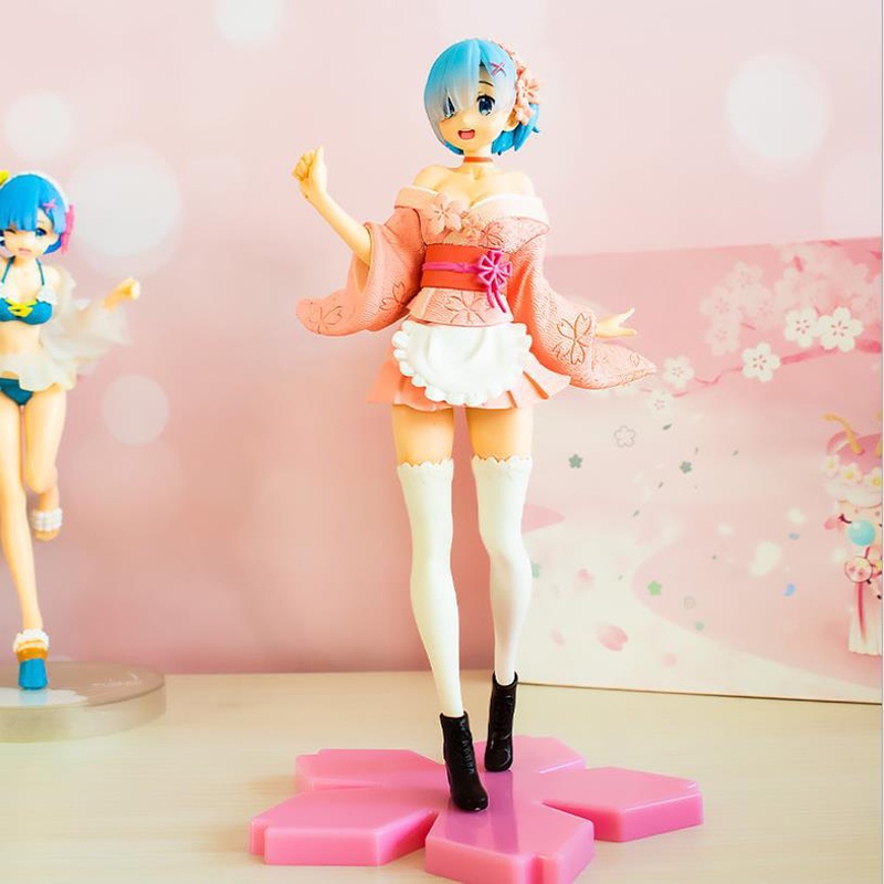 Mainan Action Figure Anime Re: Life In A Different World From Zero Rem Dengan Sakura Kimono Pink 23cm Bahan PVC