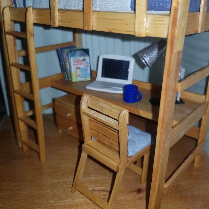 Miniatur tempat tidur Bunk Bed Meja Belajar 01 barang ready