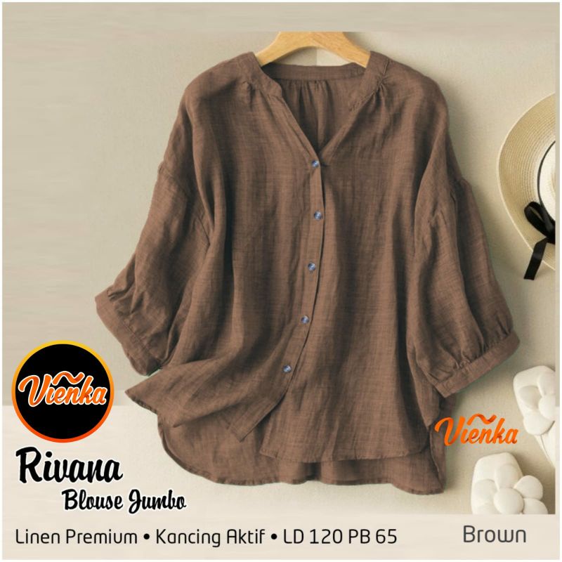 RIVANA BLOUSE KATUN LINEN JUMBO LD 120 XXL FULL KANCING