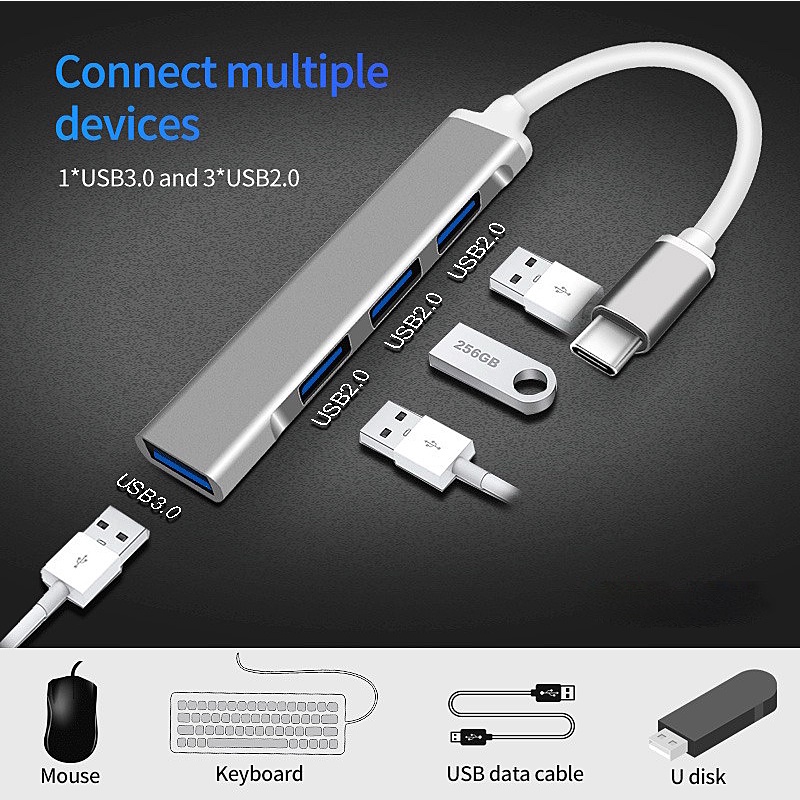 Type-c&amp;USB 3.0 4 Port Slim Portabel Hub Murah Docking Station untuk Macbook Air/Mac Mini/Pro Surface Pro/Notebook/Pc/Laptop Glowy