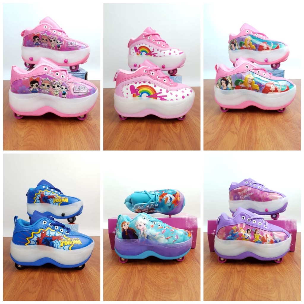 Sepatu Roda Unisex Anak Karakter Marvell dan Disney Princess, Frozen, My Little Pony