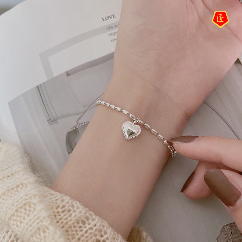 [Ready Stock]S925 Silver Heart Bracelet Female Niche Design Retro