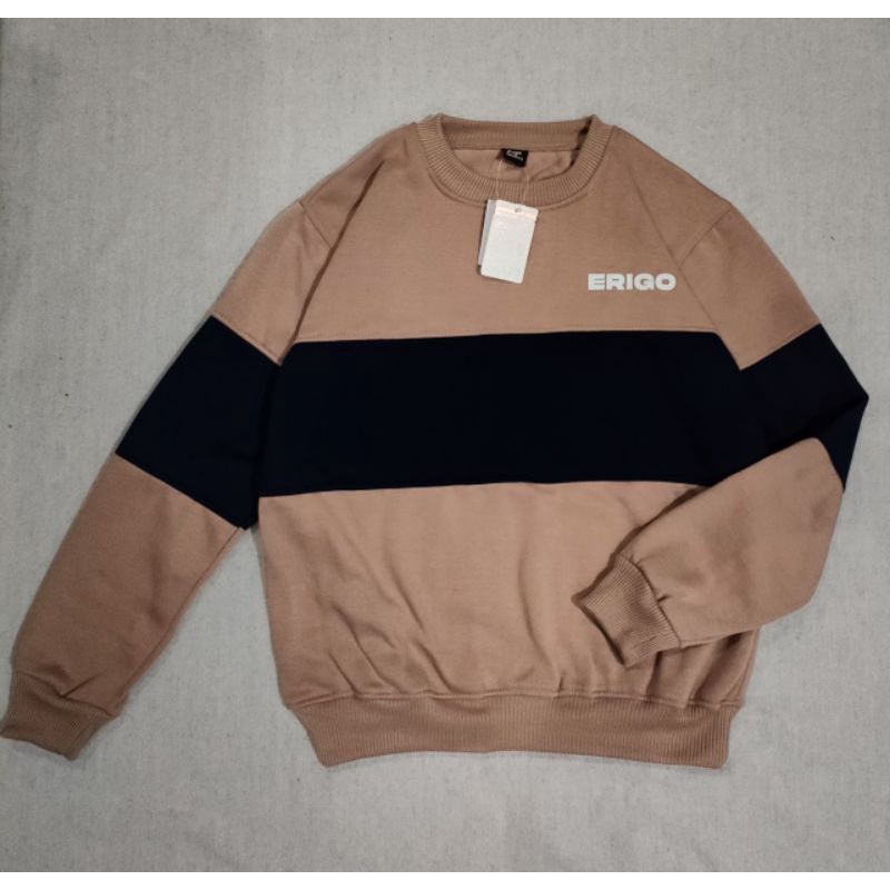 Dz97 Sweater Crewneck Pria Distro Grafity Sweter Switer Crewnek CN Crowneck Cowok Cewek Wanita Tebal-Stripe moca navy