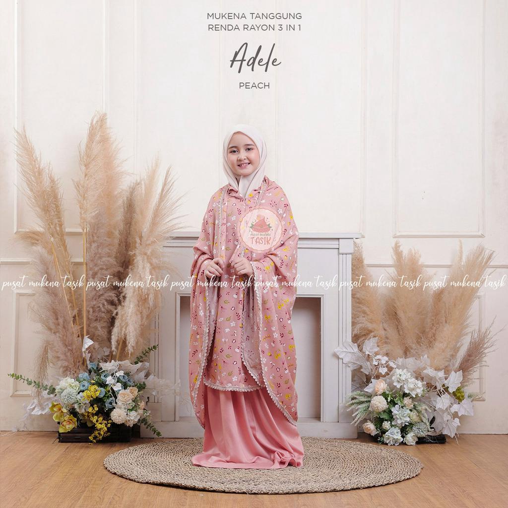 PUSAT MUKENA TASIK - MUKENA ANAK TANGGUNG RENDA RAYON MOTIF 3IN1 ADELE