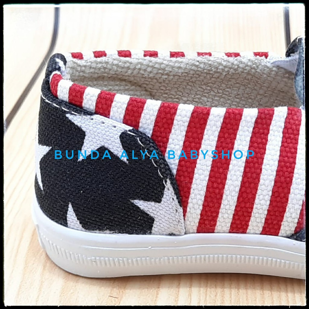 Sepatu Anak Laki Laki 1- 6 Tahun HITAM Bintang - Sepatu Anak Cowok Slip On Stripe Size 22 - 35 Sepatu Anak Unisex Cewek Cowok