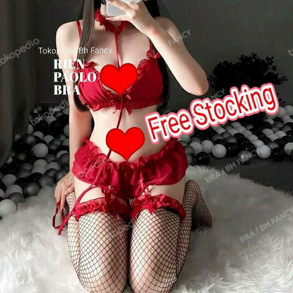 Lingeries Sexy Bra Set Wanita Transparan Kostum Cosplay Anime - Pink