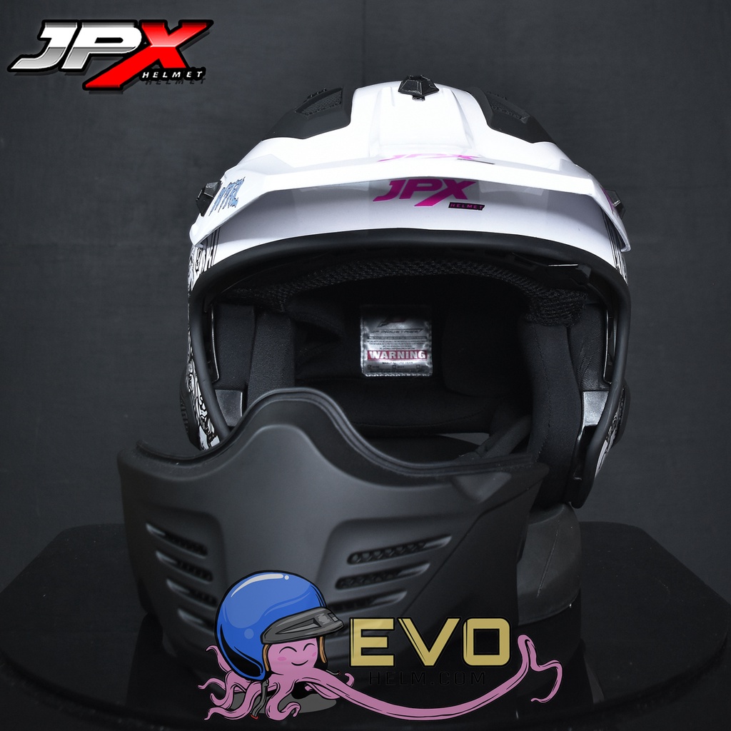 HELM JPX MOTOCROSS_JPX MX 726R NETRAL - PEARL WHITE / BLACK METALIC SPECIAL EDITION (ONGKIR 2 KG)