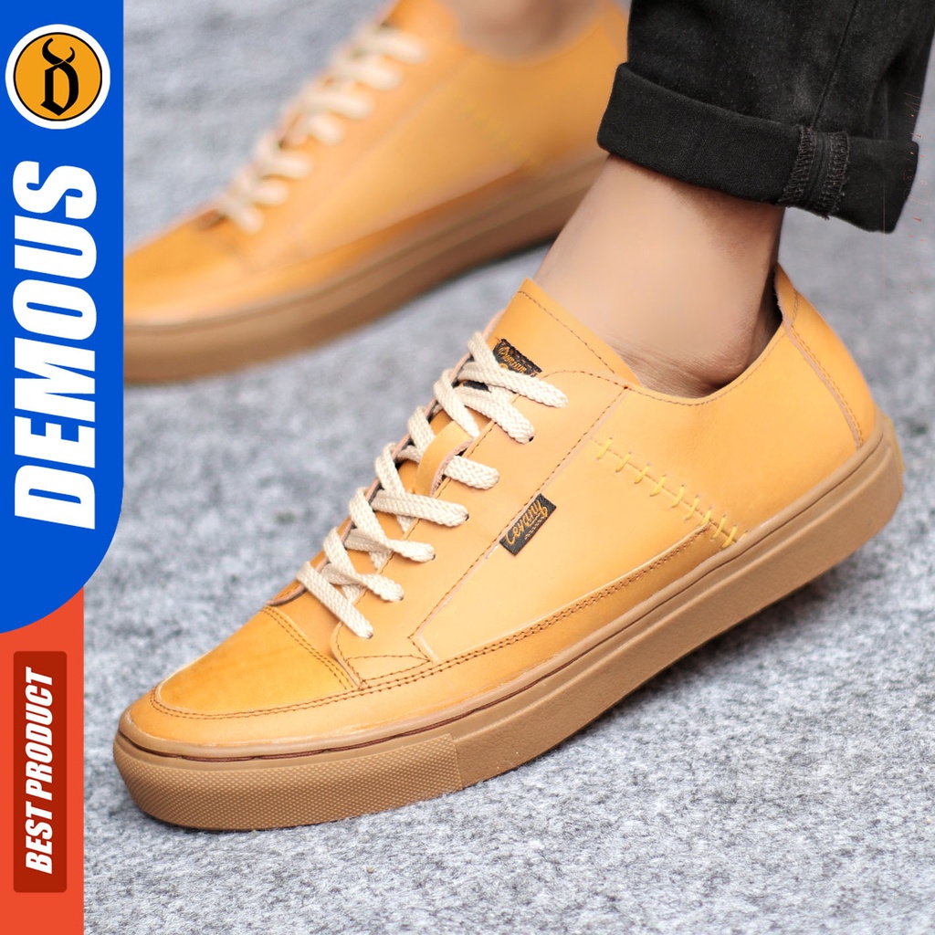 Sepatu Sneakers Pria Sepatu Casual Pria Kulit Asli Sepatu Kerja Kuliah Kondangan Sepatu Hitam Pria DEMOUS DANLOW