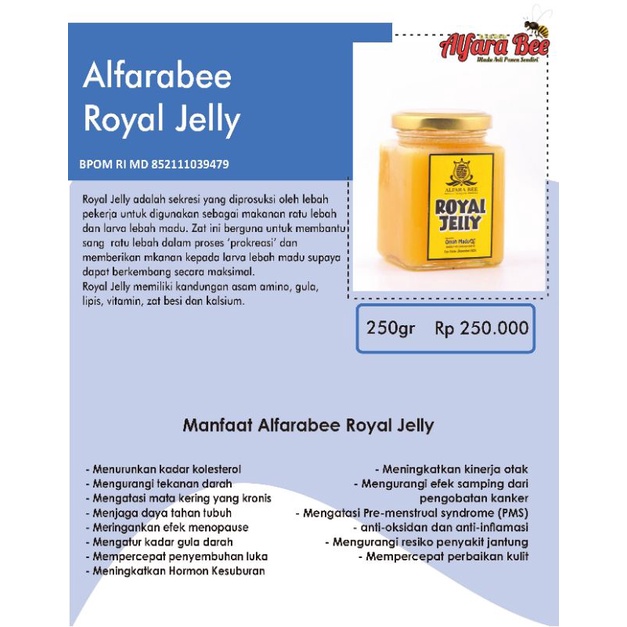 

Alfarabee Royal Jelly | MADU MURNI 100% MADU ASLI