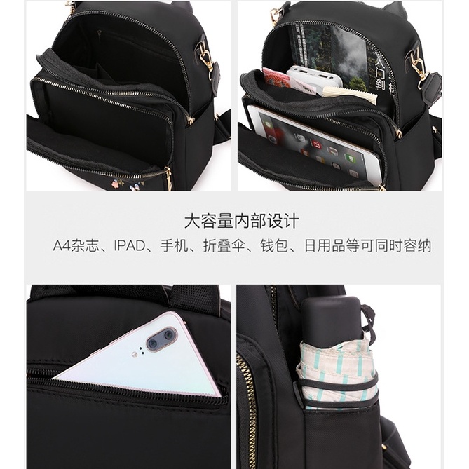 TAS RANSEL WANITA ANTI AIR BACKPACK KOREA HITAM MOTIF BUNGA ASIANA TA319B5 KULIAH IMPORT BATAM MURAH