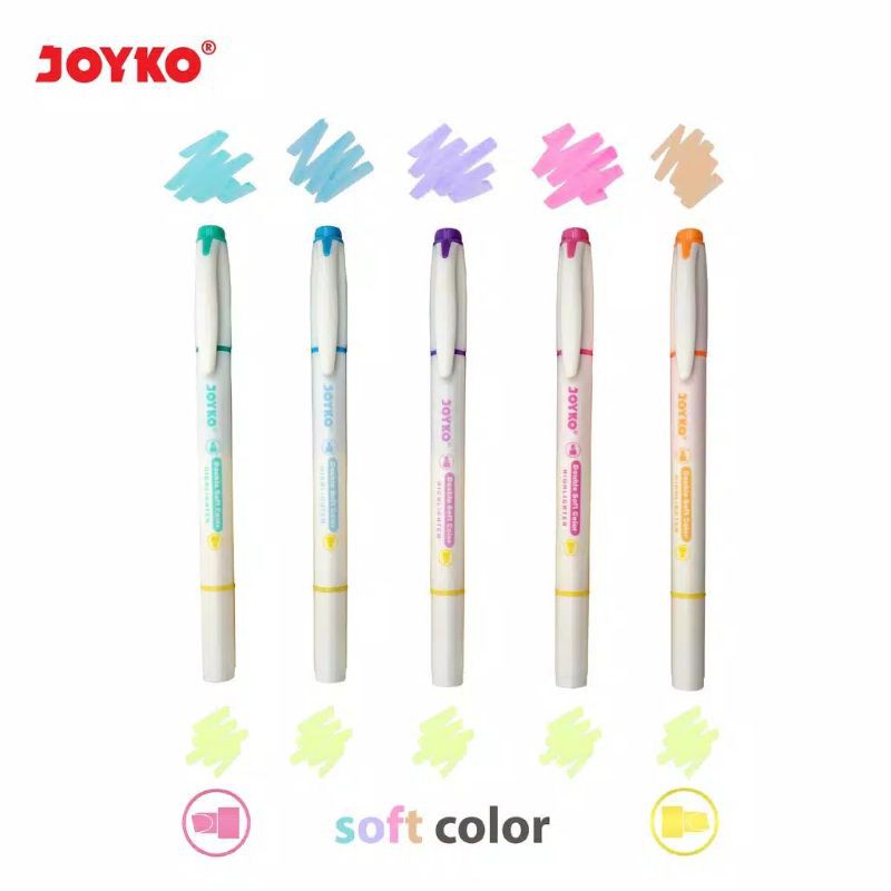 stabilo merek JOYKO bolak balik/Highlighter / Penanda Joyko HL-46 / 1 SET 5 PCS / 6 Warna-3