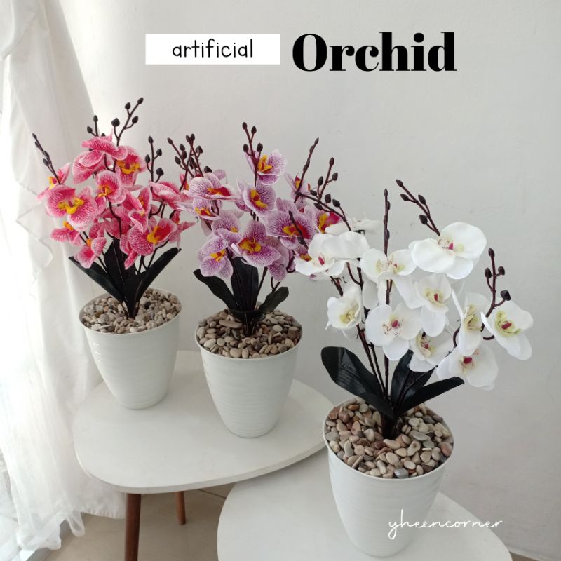 Artificial Orchid Set / Bunga Anggrek Artifisial dengan pot putih