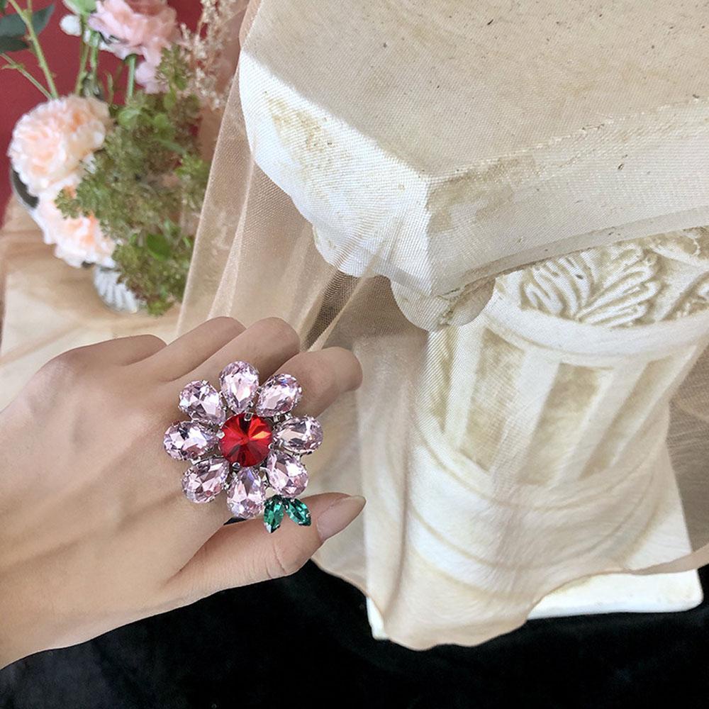 Nickolas1 Cincin Hadiah Lucu Indah Korea Bunga Besar Mengkilap Permata Berlian Kristal Menjuntai Anting-Anting