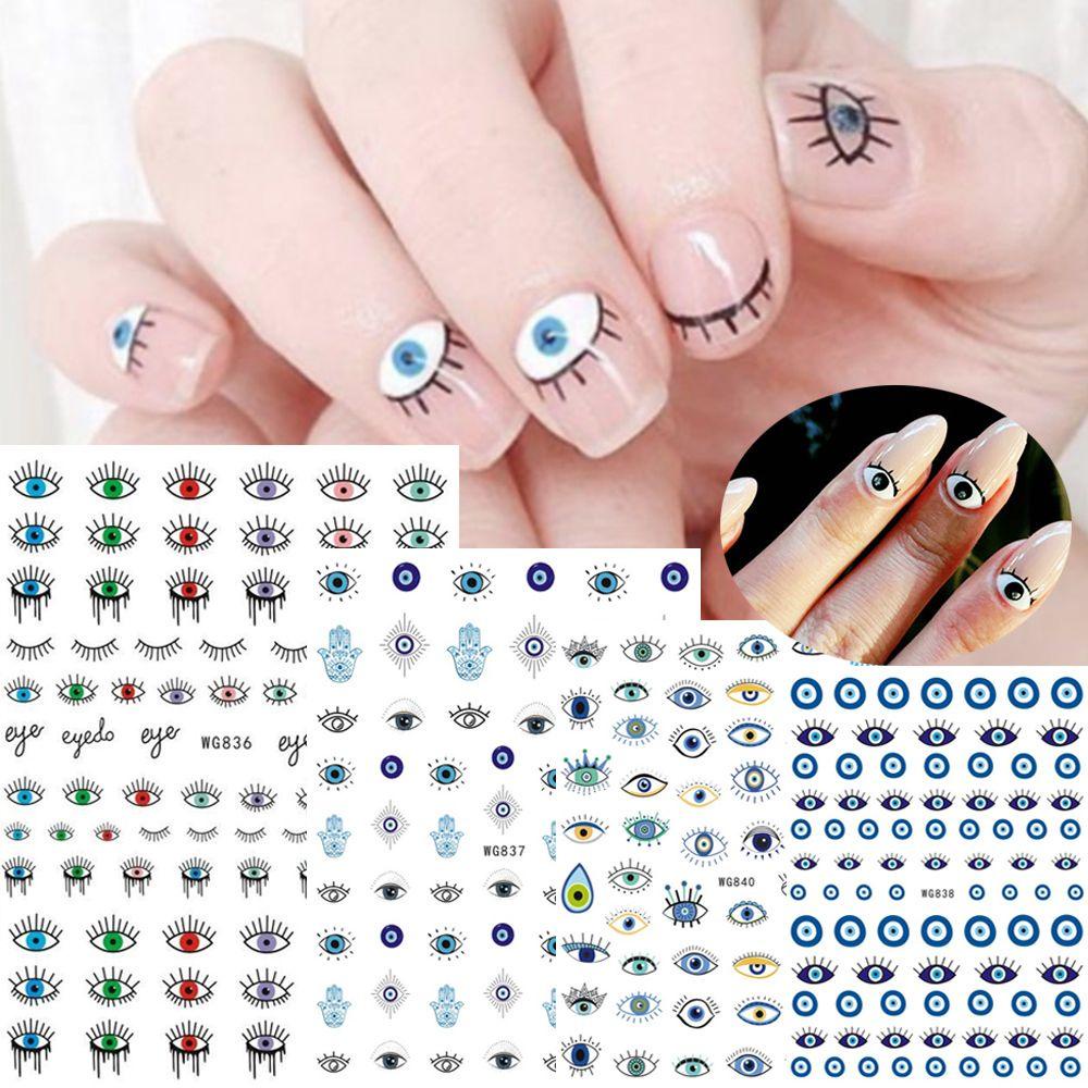 Mxbeauty Stiker Nail Art Mata Biru Wanita Lem Belakang Kartun Perekat Diri DIY Dekorasi Nail Art