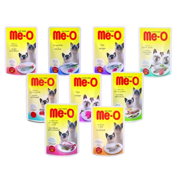 Meo Adult Pouch 80gr Me-O Wet Cat Food 80 gr gram Makanan Kucing Basah Rasa Tuna in Jelly Mackerel Ocean Fish Sardine Red Snapper with Chicken White Fish Whitefish