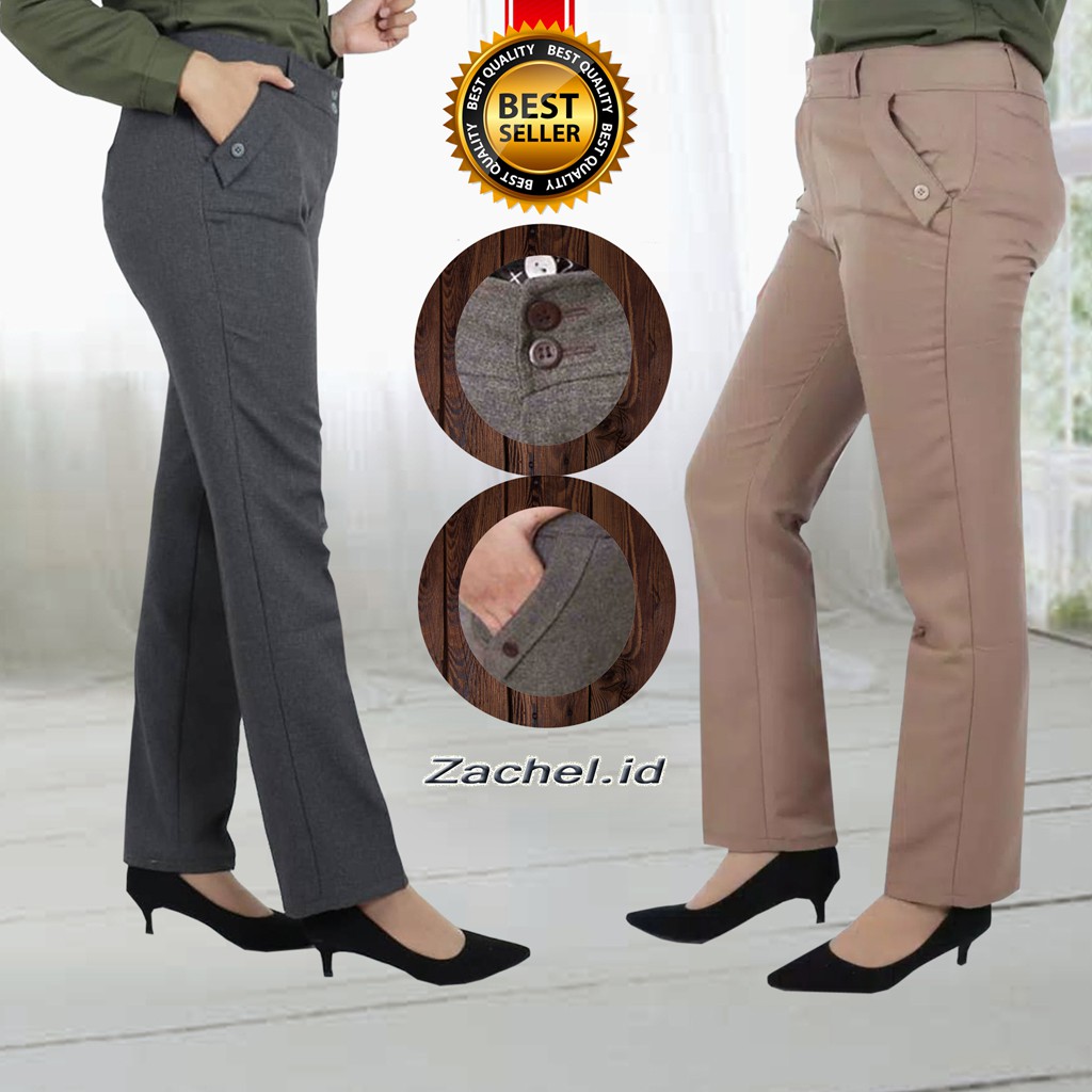 Celana Kerja Wanita Panjang Bahan Kantor Formal Model: Straight fit. Model kaki lurus/bukan PENSIL