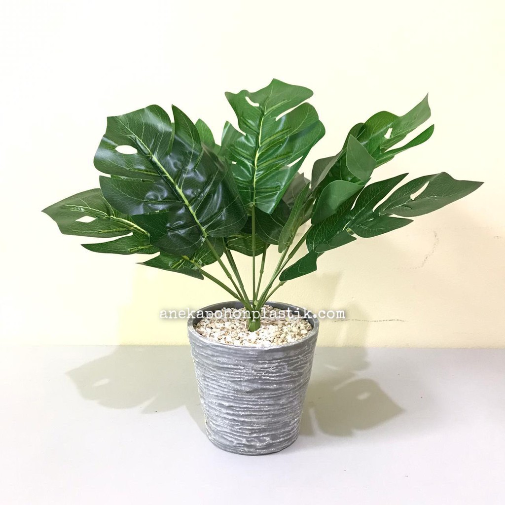  Pohon  Daun Monstera X9 Plastik  Pot Semen Mini  Tanaman Hias 