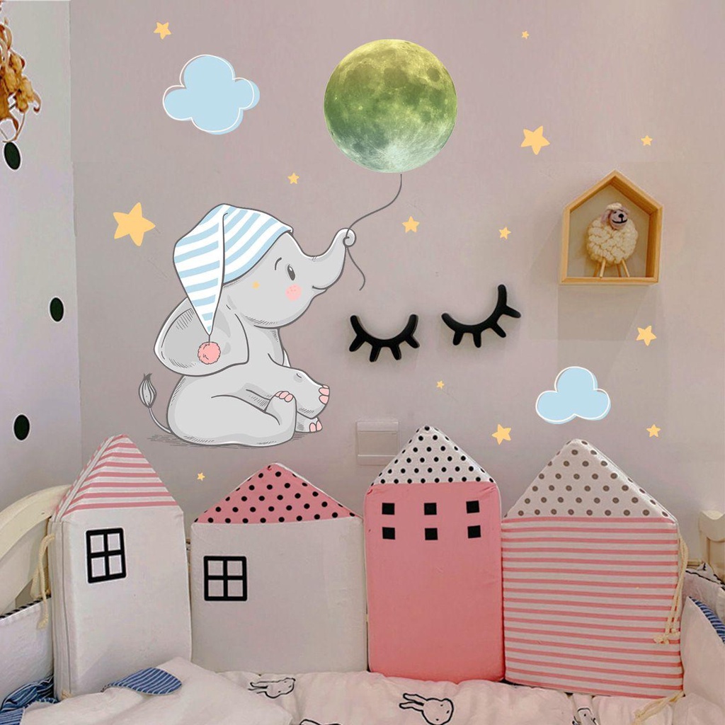 Populer Luminous Wall Sticker Dekorasi Rumah Gajah Kamar Anak Kamar Tidur Plafon Bayi Stiker Dinding