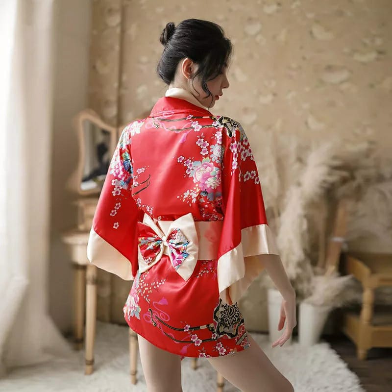 Victoria Kimono Jepang Cosplay Lingerie Bahan Satin Motif Bunga 3080