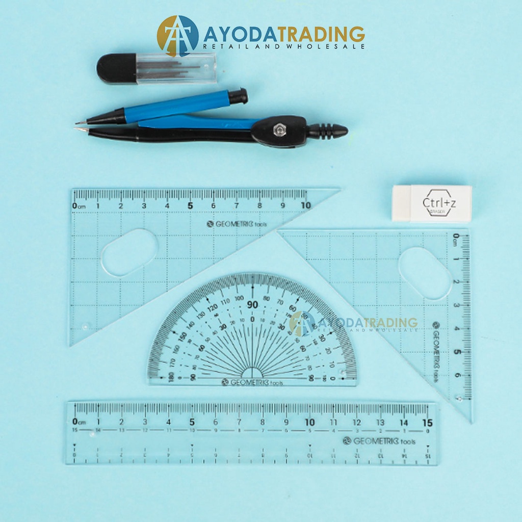 Penggaris Geometri Busur Segitiga Jangka Set