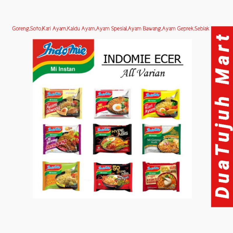 Indomie Goreng/Soto Mie/Ayam Bawang/Ayam Spesial/Kaldu Ayam/Kari Ayam/Ayam Geprek/Seblak