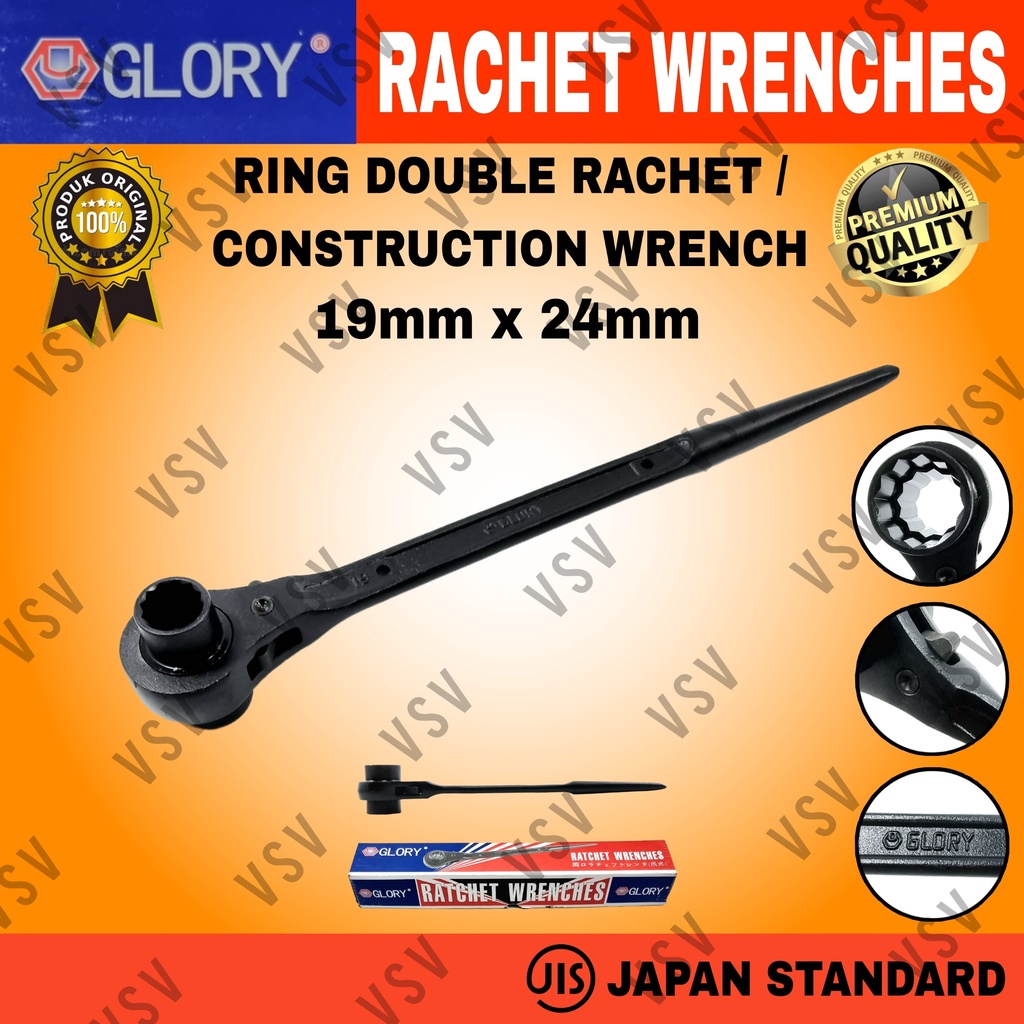 Kunci Ring Double Rachet 19x24mm Kunci Skafolding Construction Wrench Sok Rachet