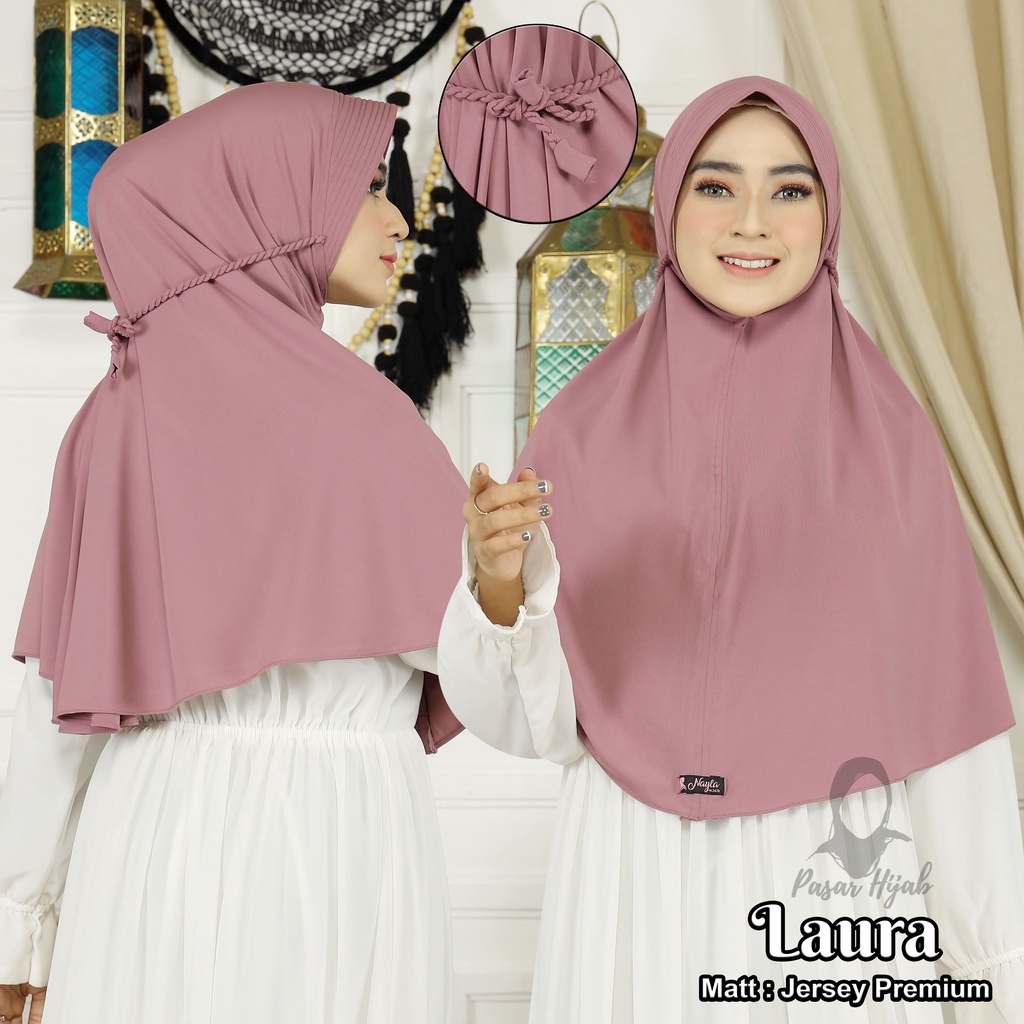 Kerudung Instan Tali Kepang LAURA Hijab Instan Jersey Premium Hijab Terbaru Pasar Hija'b