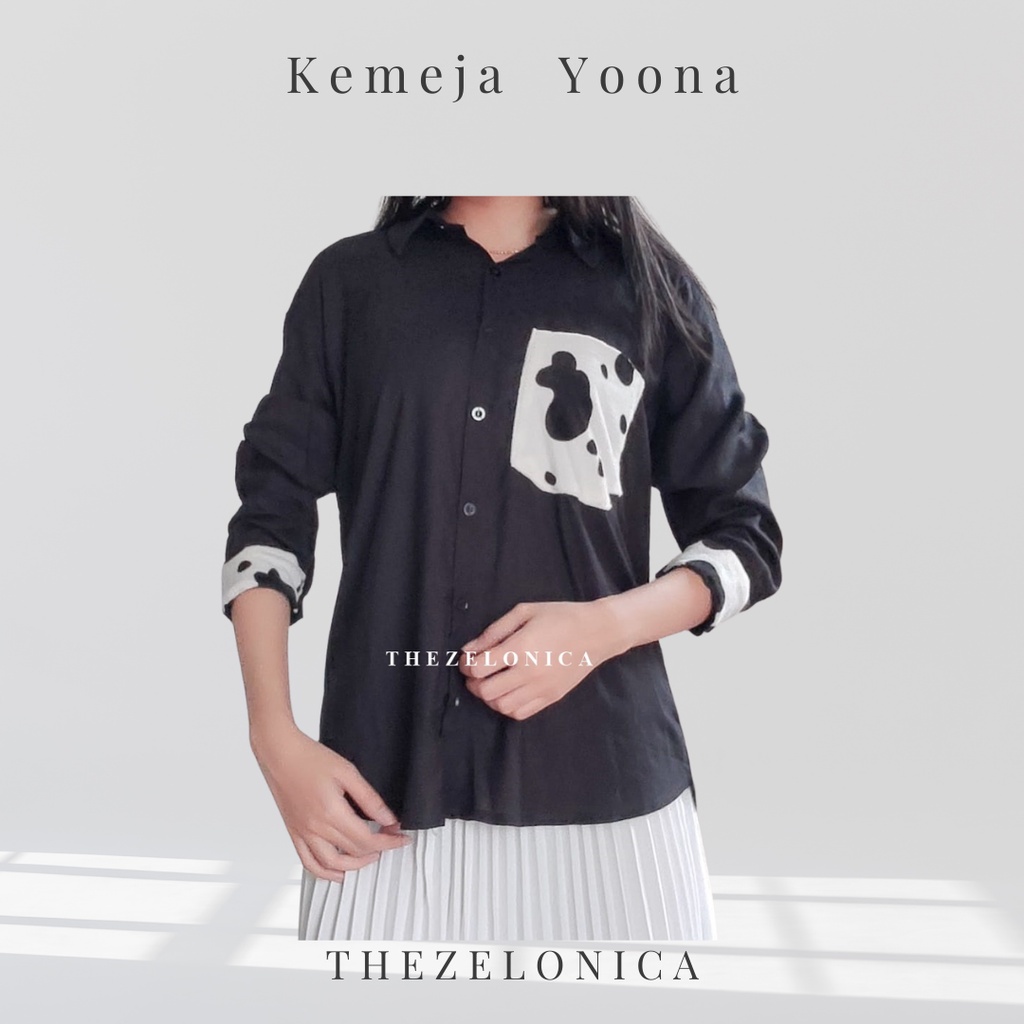 Kemeja Yoona shirt Black Modifikasi Thezelonica atasan